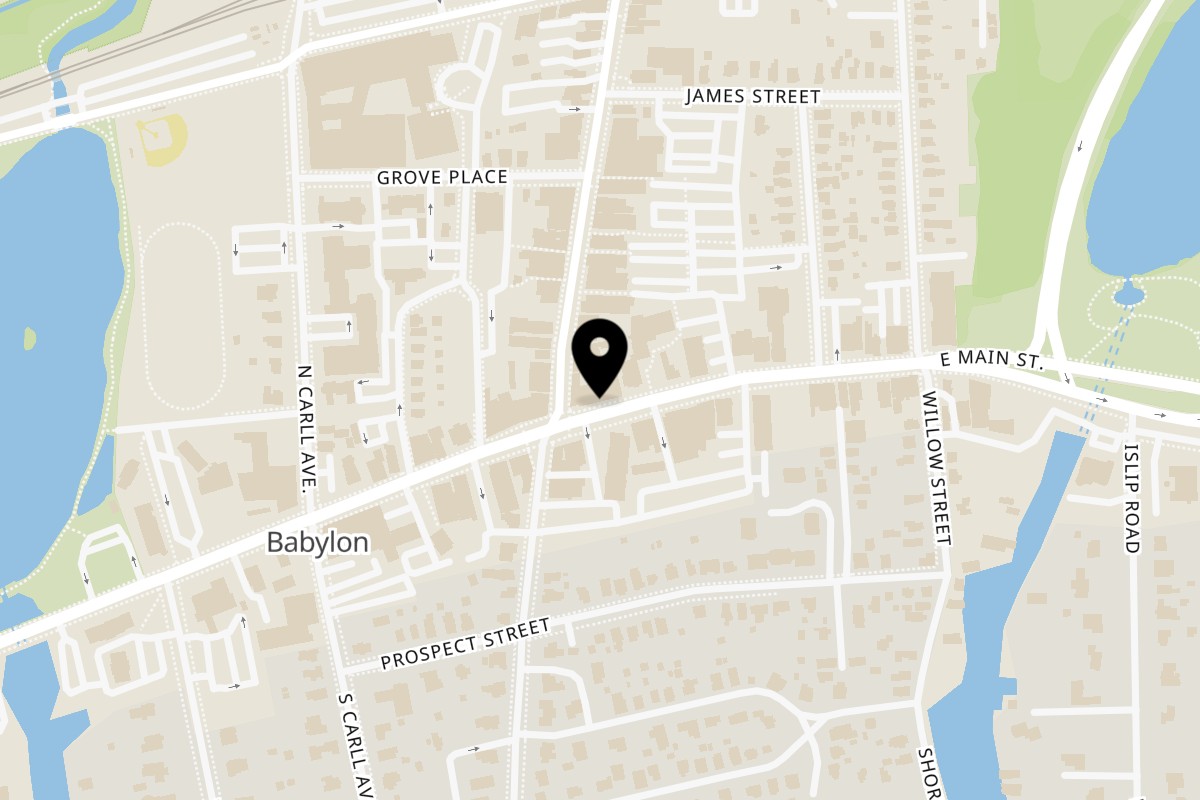 Map showing the location of Bowl Shake Babylon on 35 E Main St in Babylon